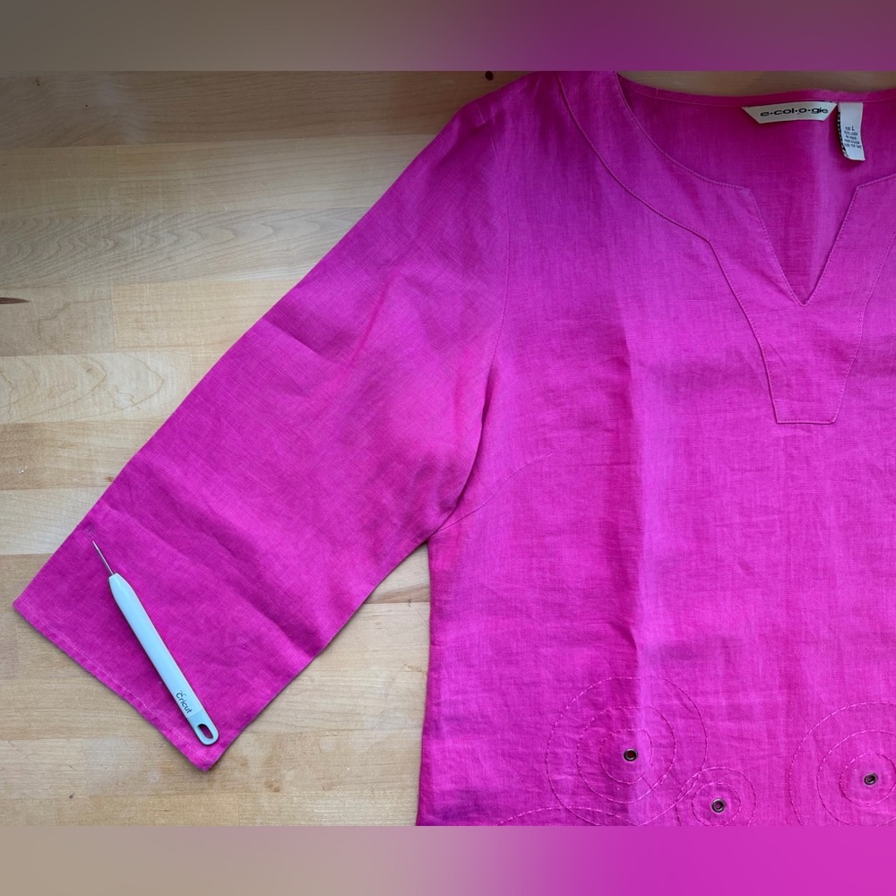 E-Col-O-Gie Women's Linen Fuchsia Boho Circle Top Size Large - Pre-Owned - Picture 7 of 13